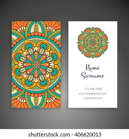 Business card or invitation. Vintage decorative elements. Oriental pattern, vector illustration. Islam, Arabic, Indian, turkish, pakistan, chinese, ottoman motifs