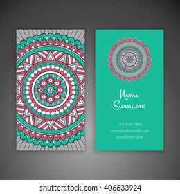 Business card or invitation. Vintage decorative elements. Oriental pattern, vector illustration. Islam, Arabic, Indian, turkish, pakistan, chinese, ottoman motifs