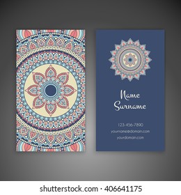 Business card or invitation. Vintage decorative elements. Oriental pattern, vector illustration. Islam, Arabic, Indian, turkish, pakistan, chinese, ottoman motifs