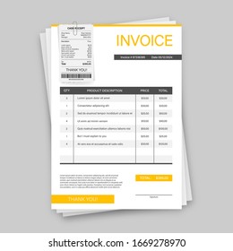 Business card with invoice. Customer service concept. Online payment. Tax payment. invoice template. Vector stock illustration.