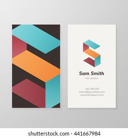 Business card with isometric letter S template. Vector business card editable design.