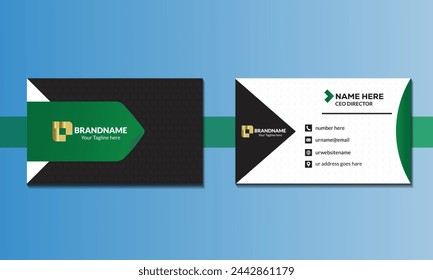 Business Card Layout with Green Accents