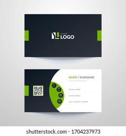 Business Card Layout With Green Elements.