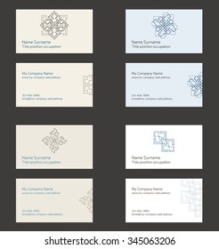 Business card layout. Linear geometric logo and pattern. Set of editable design template
