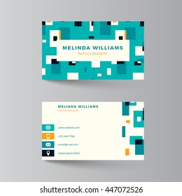 Business card layout. Vector illustration. Turquoise and yellow template. Clean modern business card design with colorful rectangles