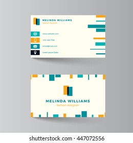 Business card layout. Vector illustration. Turquoise and yellow template. Clean modern business card design with colorful lines