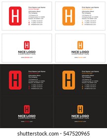 business card with the letter H, red and yellow colors