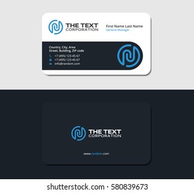 business card with the letter N, blue color, dark blue background
