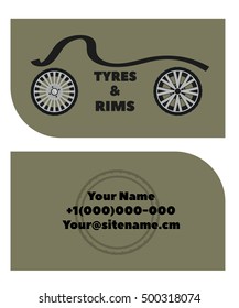 business card with the logo image of tyres and rims