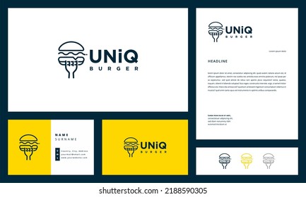business card logo and letterhead vector outline burger and fork