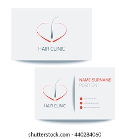Business card logo template with hair follicle icon. Perfect for clinics and diagnostic centers. Medical card corporate identity. Vector illustration.