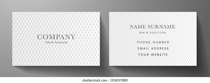 Business card with luxury abstract white triangle pattern (carbon texture). Formal premium background template useful for invitation design, Gift card, voucher or gift coupon