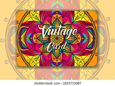 Business card and mandala design. Ornamental mandala background full color .