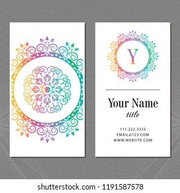 A business card with a mandala and a monogram. Vector illustration.