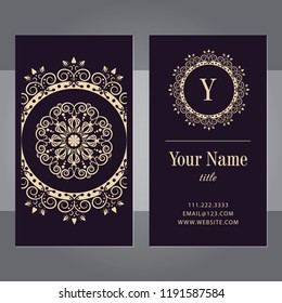 A business card with a mandala and a monogram. Vector illustration.