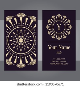 A business card with a mandala and a monogram. Vector illustration.