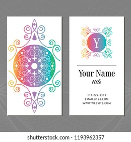 A business card with a mandala and a monogram. Vector illustration.