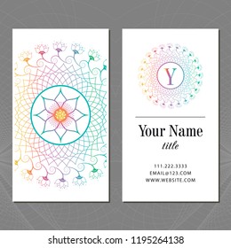 A business card with a mandala and a monogram. Vector illustration.