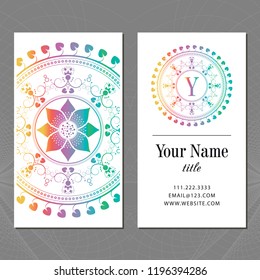 A business card with a mandala and a monogram. Vector illustration.