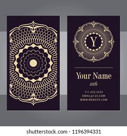 A business card with a mandala and a monogram. Vector illustration.