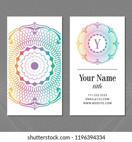 A business card with a mandala and a monogram. Vector illustration.