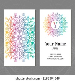 A business card with a mandala and a monogram. Vector illustration.