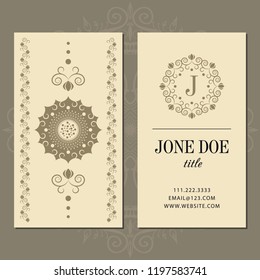 A business card with a mandala and a monogram. Vector illustration.
