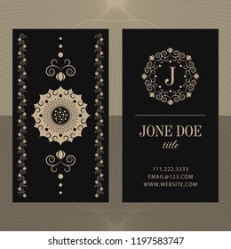 A business card with a mandala and a monogram. Vector illustration.