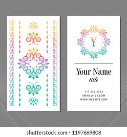 A business card with a mandala and a monogram. Vector illustration.