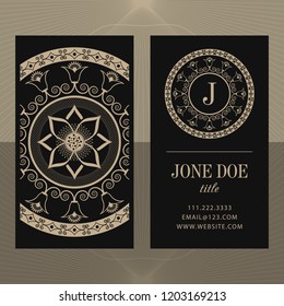 A business card with a mandala and a monogram. Vector illustration.