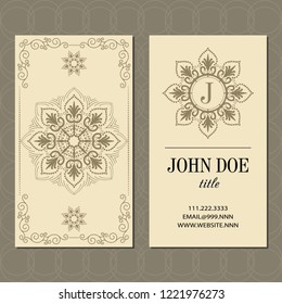 A business card with a mandala and a monogram. Vector illustration.