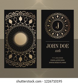 A business card with a mandala and a monogram. Vector illustration.