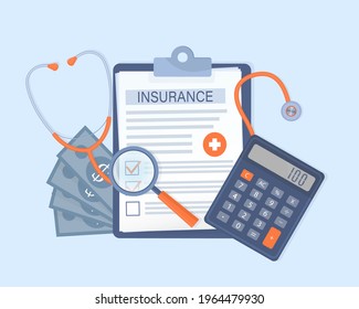 Business card with medical insurance men hand for medical design. Business card. Vector flat illustration.