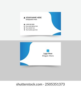 Business card, minimal visiting card, print ready, blue, unique card design, corporate. logo, company and slogan.