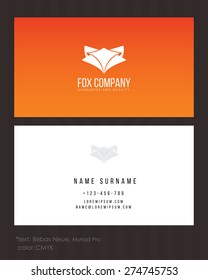 Business card in minimalist style with orange fox. Modern simple business card template with name interface. Editable. Two side. Abstract vector background. Cutaway and contact details.