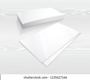 Business card mockup, Blank template. Simple white design in vector for business card, personal card on gray wooden background. Useful for presentation