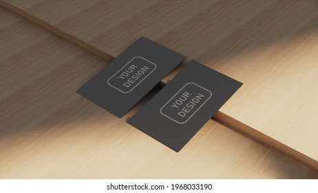 Business Card Mockup with Wood Floor Background