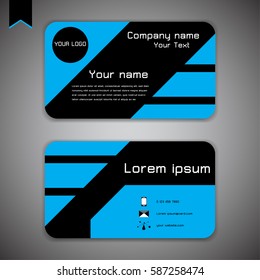 Business card modern abstract geometric background. blue, black, Vector illustration.