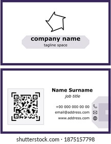 Plantilla de diseño vectorial moderno para tarjeta de visita. Diseño profesional de tarjetas de empresa limpias, ilustración vectorial de plantillas de color azul oscuro o negro con código qr