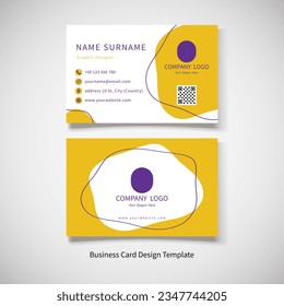 business card modern yellow and purple vector design template - standard UK size ratio - editable eps file