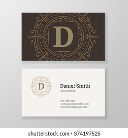 Business card monogram emblem letter D template design. Ornament line design vector illustration. Good for personal sign, Restaurant, Cafe, Hotel, Jewelry, Fashion, Store