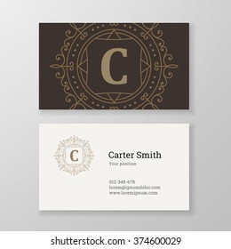 Business card monogram emblem letter C template design. Ornament line design vector illustration. Good for personal sign, Restaurant, Cafe, Hotel, Jewelry, Fashion, Store
