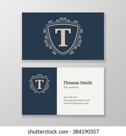 Business card monogram emblem letter T template design. Ornament design vector illustration. Good for personal sign