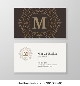 Business card monogram emblem letter M template design. Ornament design vector illustration. Good for personal sign