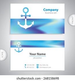 business card - Nautical Anchor - shipping - boat docks - wharf - sea transport - marine Equipment - berth - boat rental - Flat design - stock vector - set template
