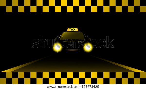 business card with night taxi car silhouette on the\
city dark road