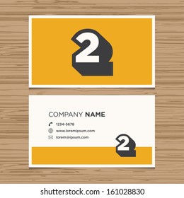 Business card with number 2. Vector template editable. Vintage design. 