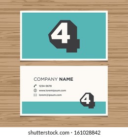 Business card with number 4. Vector template editable. Vintage design. 