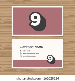 Business card with number 9. Vector template editable. Vintage design. 