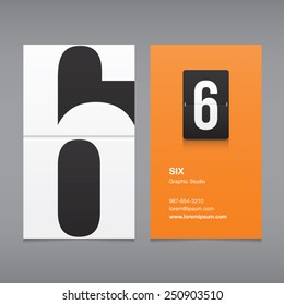 Business card with a number logo, numeral six 